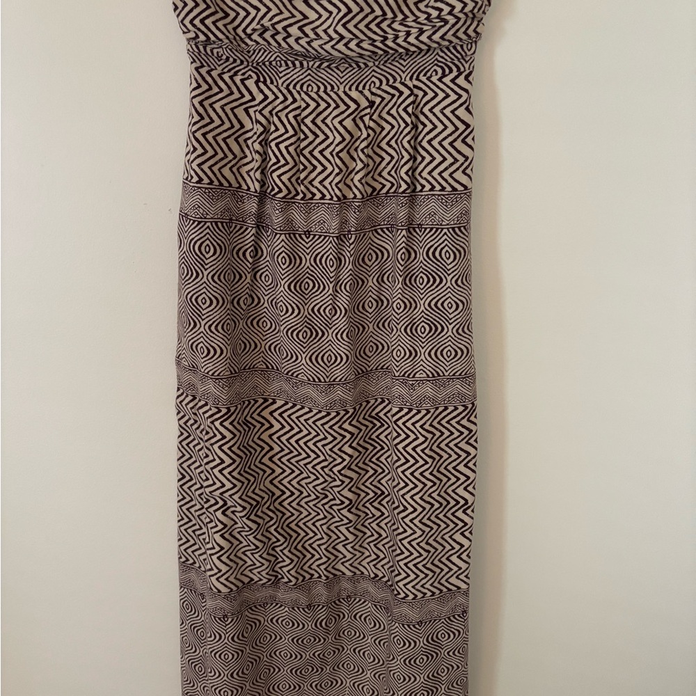 Anthropologie Edme & Esyllte Hypnotic Brown & Tan Strapless Maxi Dress